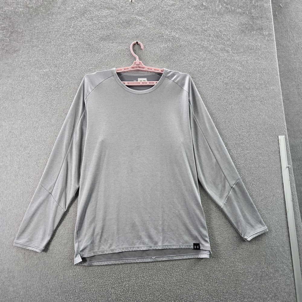 Under Armour Men Shirt 2XL Gray Activewear Logo Fitted Long Sleeve